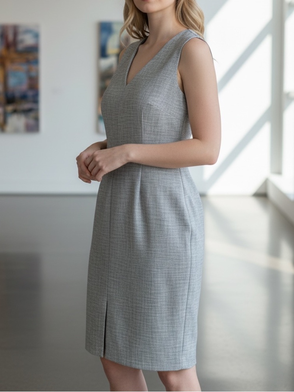 Banana Republic Light Gray and White Textured Lined Dress - 8